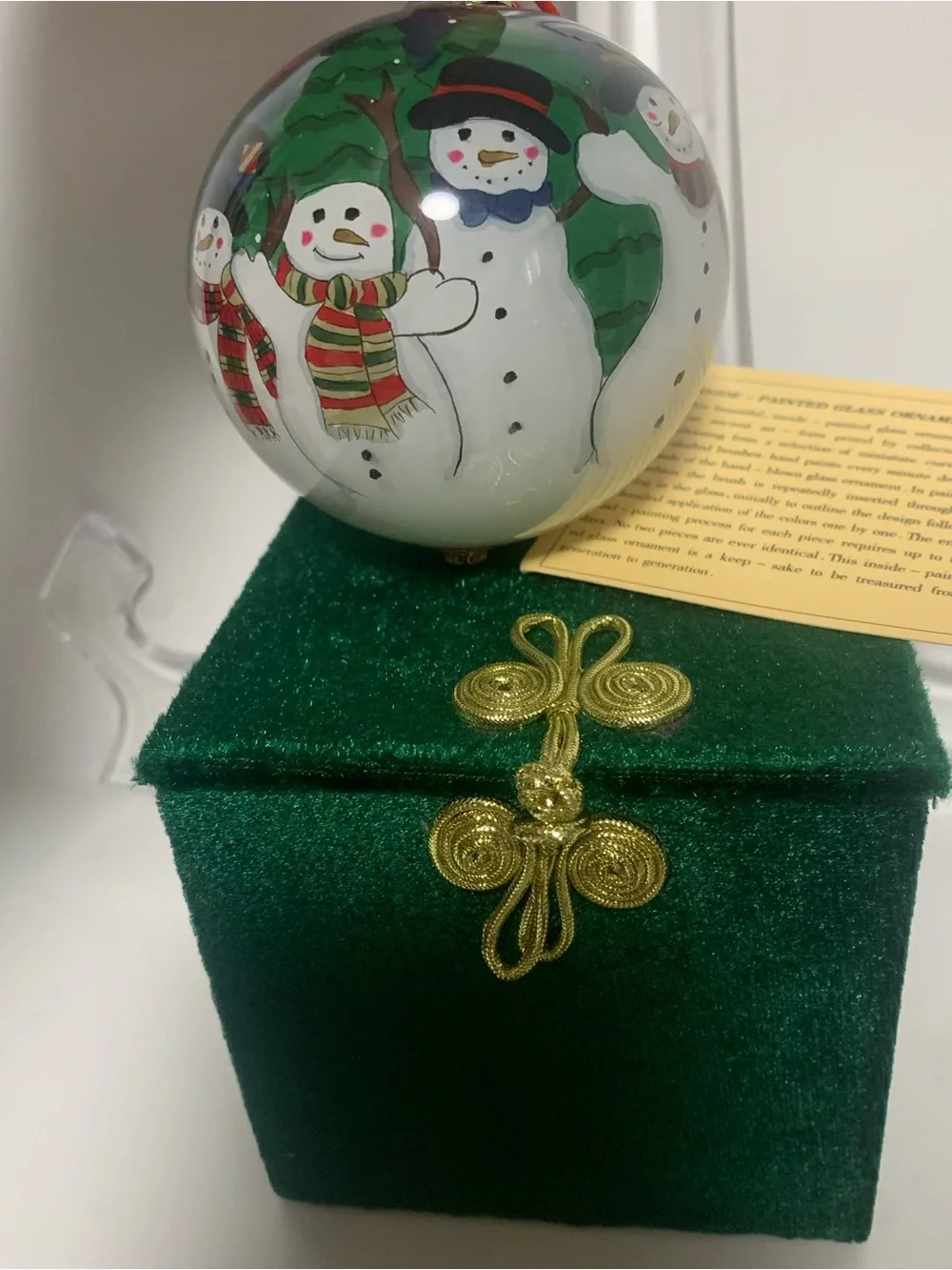 Li Bien Snowman Family Hand Painted Glass Ornament